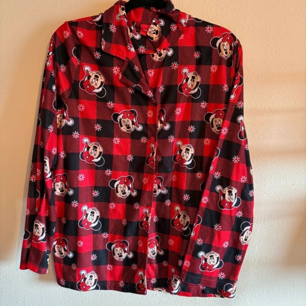 Disney Minnie Mouse Christmas Plaid Button Up Shirt Women's Large